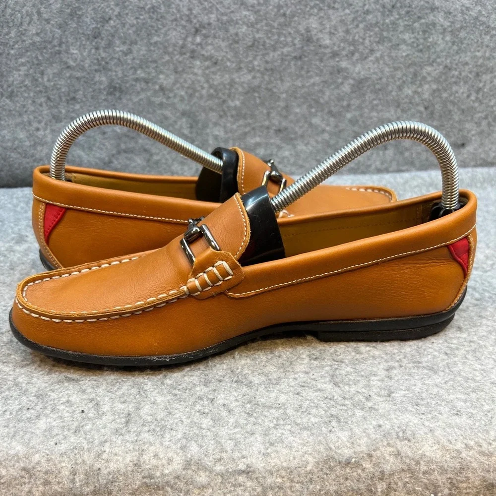 FootJoy Mens Tan Leather Bit Loafers Slip On Shoes Brown Red Accents Size 8.5